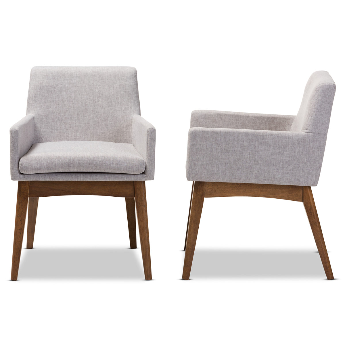 Baxton Studio Nexus Mid-Century Modern Walnut Wood Finishing Greyish Beige Fabric Dining Armchair (Set of 2) Baxton Studio-dining chair-Minimal And Modern - 4