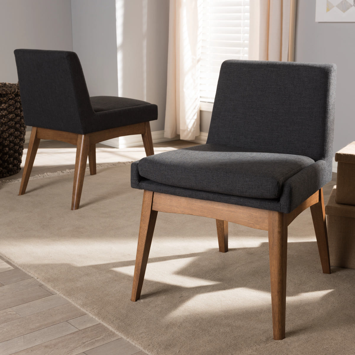 Baxton Studio Nexus Mid-Century Modern Walnut Wood Finishing Dark Fabric Dining Side Chair (Set of 2) Baxton Studio-dining chair-Minimal And Modern - 1