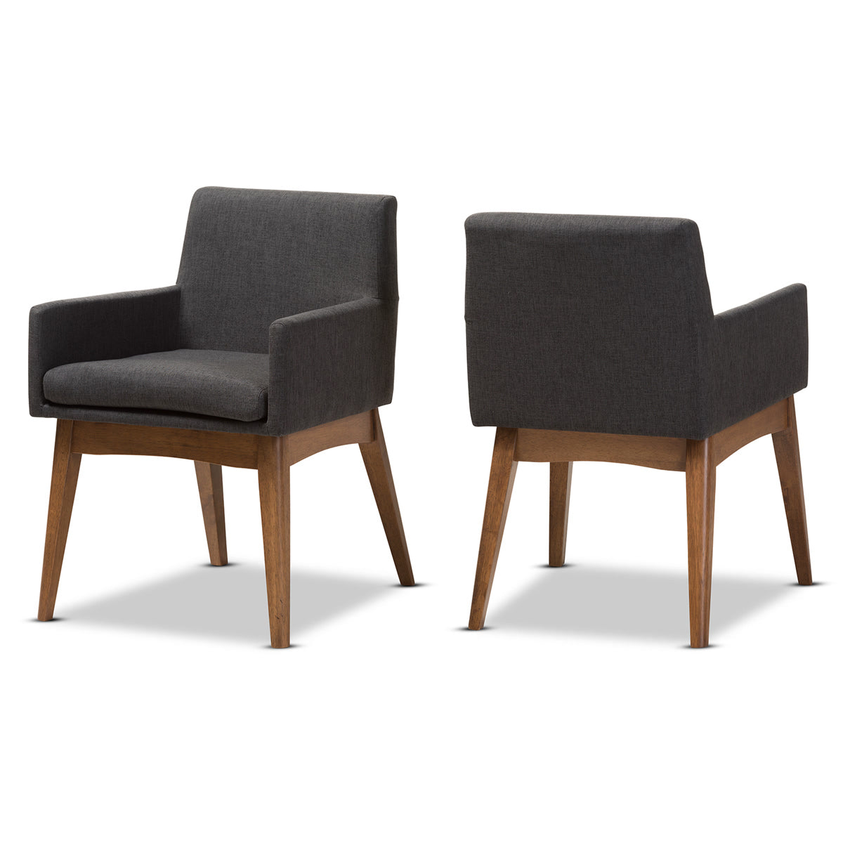 Baxton Studio Nexus Mid-Century Modern Walnut Wood Finishing Dark Grey Fabric Dining Armchair (Set of 2) Baxton Studio-dining chair-Minimal And Modern - 2