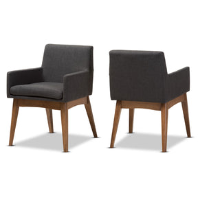 Baxton Studio Nexus Mid-Century Modern Walnut Wood Finishing Dark Grey Fabric Dining Armchair (Set of 2) Baxton Studio-dining chair-Minimal And Modern - 2