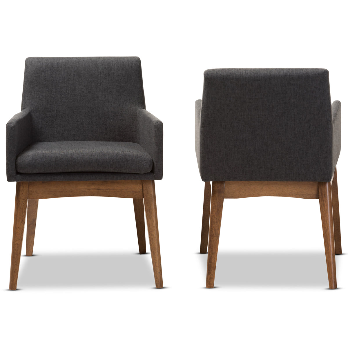 Baxton Studio Nexus Mid-Century Modern Walnut Wood Finishing Dark Grey Fabric Dining Armchair (Set of 2) Baxton Studio-dining chair-Minimal And Modern - 3