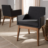 Baxton Studio Nexus Mid-Century Modern Walnut Wood Finishing Dark Grey Fabric Dining Armchair (Set of 2) Baxton Studio-dining chair-Minimal And Modern - 1