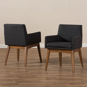 Baxton Studio Nexus Mid-Century Modern Walnut Wood Finishing Dark Grey Fabric Dining Armchair (Set of 2) Baxton Studio-dining chair-Minimal And Modern - 6