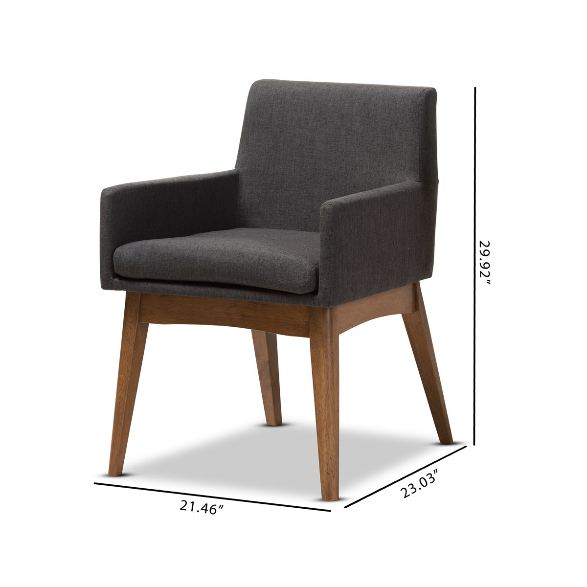 Baxton Studio Nexus Mid-Century Modern Walnut Wood Finishing Dark Grey Fabric Dining Armchair (Set of 2) Baxton Studio-dining chair-Minimal And Modern - 7