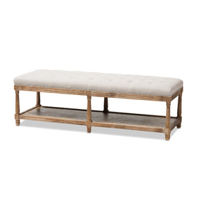 Baxton Studio Celeste French Country Weathered Oak Beige Linen Upholstered Ottoman Bench Baxton Studio-benches-Minimal And Modern - 2