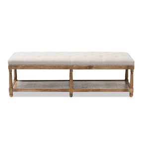 Baxton Studio Celeste French Country Weathered Oak Beige Linen Upholstered Ottoman Bench Baxton Studio-benches-Minimal And Modern - 3