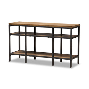 Baxton Studio Caribou Rustic Industrial Style Oak Brown Finished Wood and Black Finished Metal Console Table Baxton Studio-tv Stands-Minimal And Modern - 1