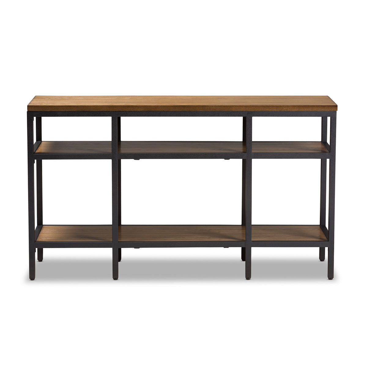 Baxton Studio Caribou Rustic Industrial Style Oak Brown Finished Wood and Black Finished Metal Console Table Baxton Studio-tv Stands-Minimal And Modern - 2