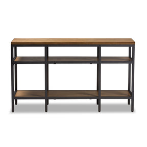 Baxton Studio Caribou Rustic Industrial Style Oak Brown Finished Wood and Black Finished Metal Console Table Baxton Studio-tv Stands-Minimal And Modern - 2