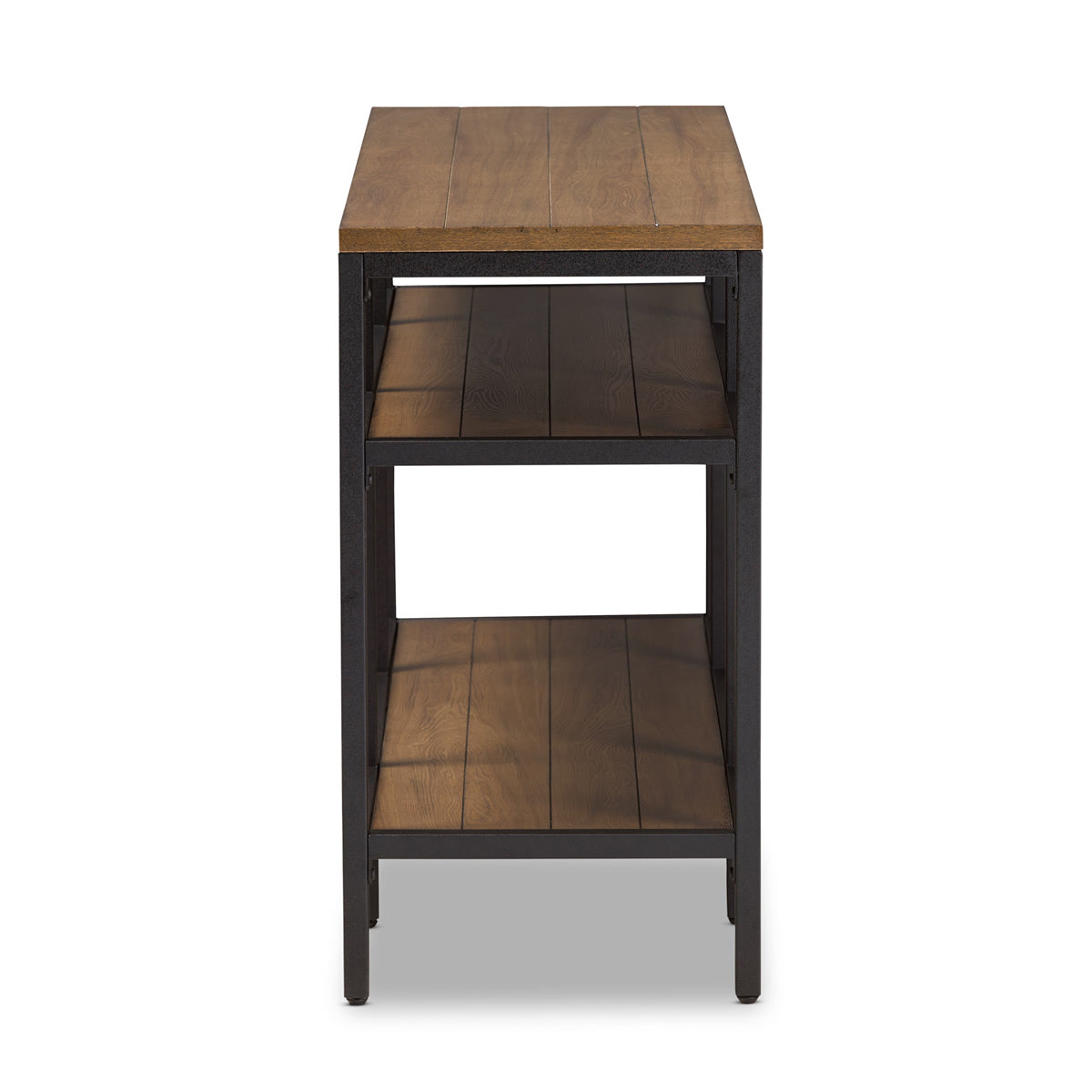 Baxton Studio Caribou Rustic Industrial Style Oak Brown Finished Wood and Black Finished Metal Console Table Baxton Studio-tv Stands-Minimal And Modern - 3