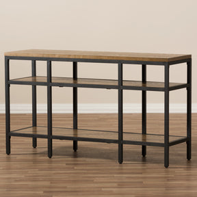Baxton Studio Caribou Rustic Industrial Style Oak Brown Finished Wood and Black Finished Metal Console Table Baxton Studio-tv Stands-Minimal And Modern - 7