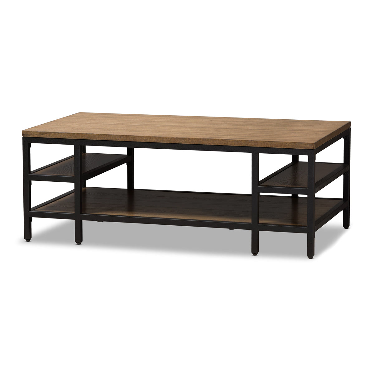 Baxton Studio Caribou Rustic Industrial Style Oak Brown Finished Wood and Black Finished Metal Coffee Table Baxton Studio-coffee tables-Minimal And Modern - 1