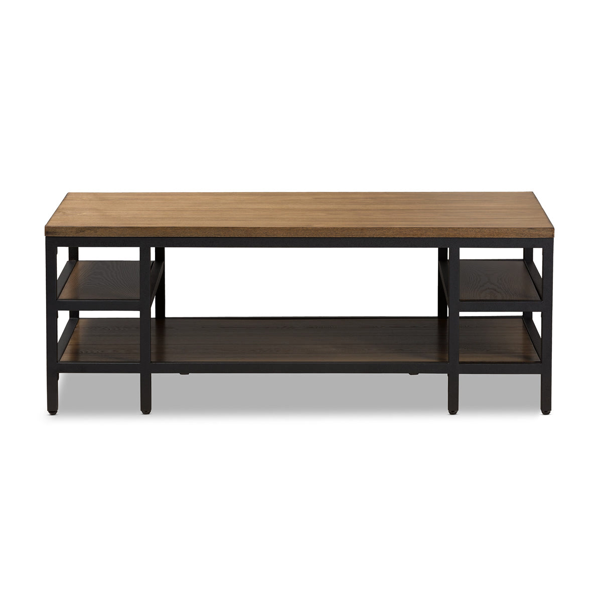 Baxton Studio Caribou Rustic Industrial Style Oak Brown Finished Wood and Black Finished Metal Coffee Table Baxton Studio-coffee tables-Minimal And Modern - 2