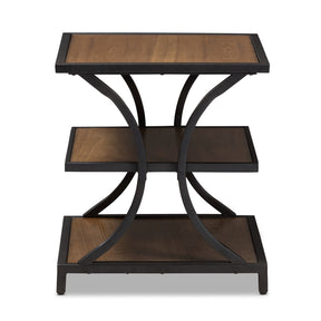Baxton Studio Lancashire Rustic Industrial Style Oak Brown Finished Wood and Black Finished Metal End Table Baxton Studio-coffee tables-Minimal And Modern - 3