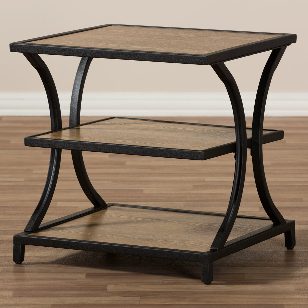 Baxton Studio Lancashire Rustic Industrial Style Oak Brown Finished Wood and Black Finished Metal End Table Baxton Studio-coffee tables-Minimal And Modern - 8