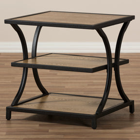 Baxton Studio Lancashire Rustic Industrial Style Oak Brown Finished Wood and Black Finished Metal End Table Baxton Studio-coffee tables-Minimal And Modern - 8