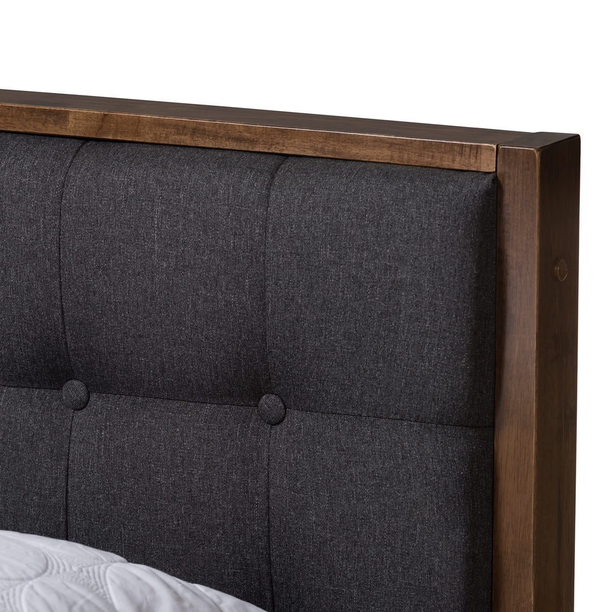 Baxton Studio Jupiter Mid-Century Modern Grey Fabric Upholstered Button-Tufted Full Size Platform Bed Baxton Studio-Full Bed-Minimal And Modern - 5