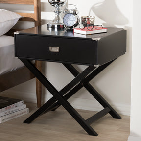 Baxton Studio Curtice Modern And Contemporary Black 1-Drawer Wooden Bedside Table Baxton Studio-nightstands-Minimal And Modern - 1
