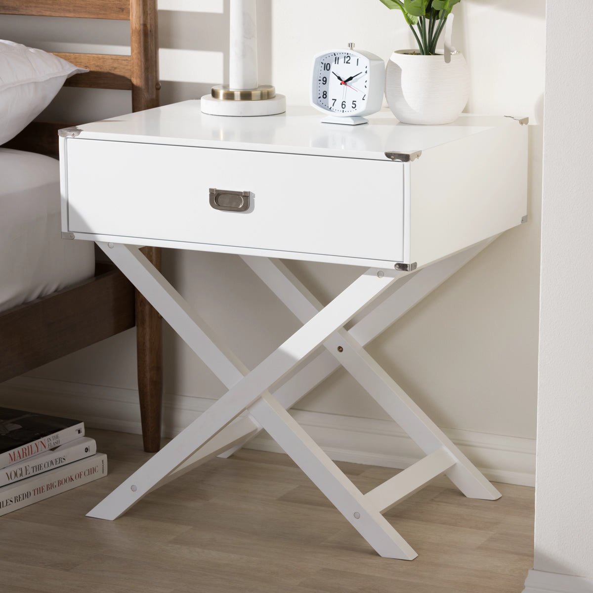 Baxton Studio Curtice Modern And Contemporary White 1-Drawer Wooden Bedside Table Baxton Studio-nightstands-Minimal And Modern - 1