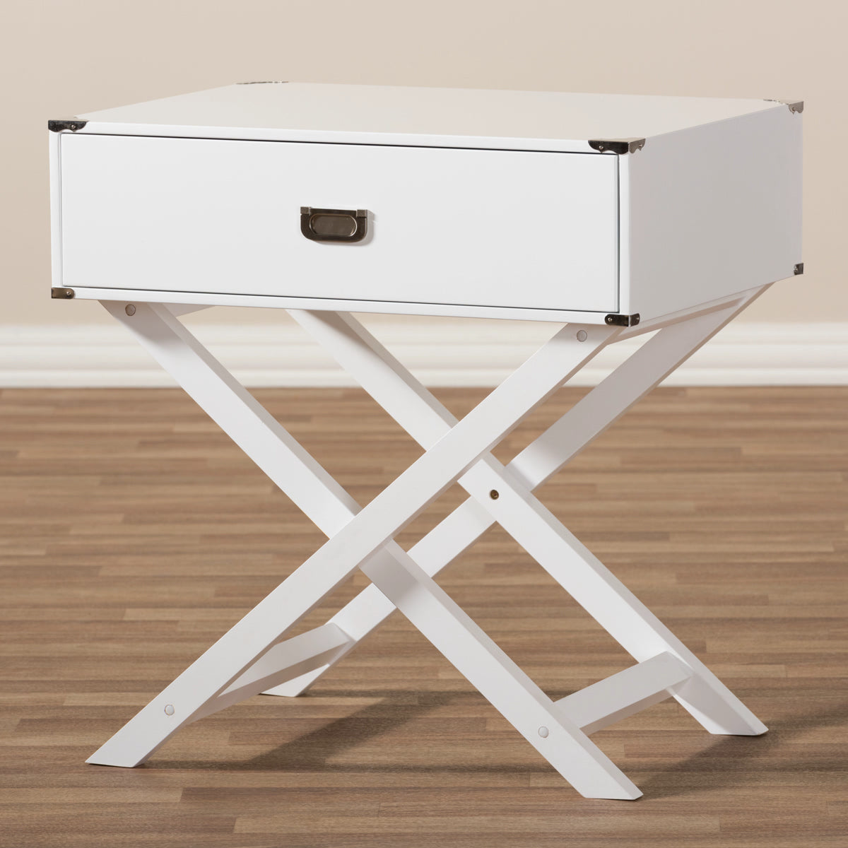 Baxton Studio Curtice Modern And Contemporary White 1-Drawer Wooden Bedside Table Baxton Studio-nightstands-Minimal And Modern - 7