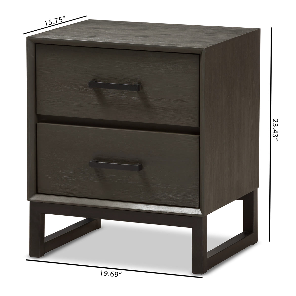 Baxton Studio Parris Rustic Grey Wood and Black Metal 2-Drawer Nightstand Baxton Studio-nightstands-Minimal And Modern - 2