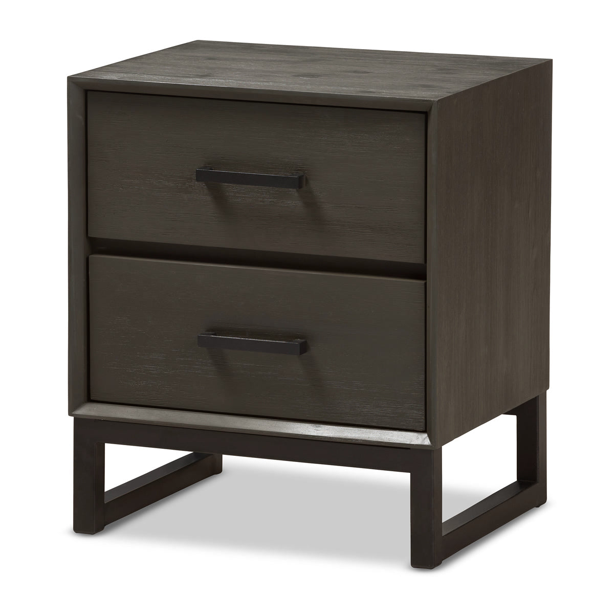 Baxton Studio Parris Rustic Grey Wood and Black Metal 2-Drawer Nightstand Baxton Studio-nightstands-Minimal And Modern - 1