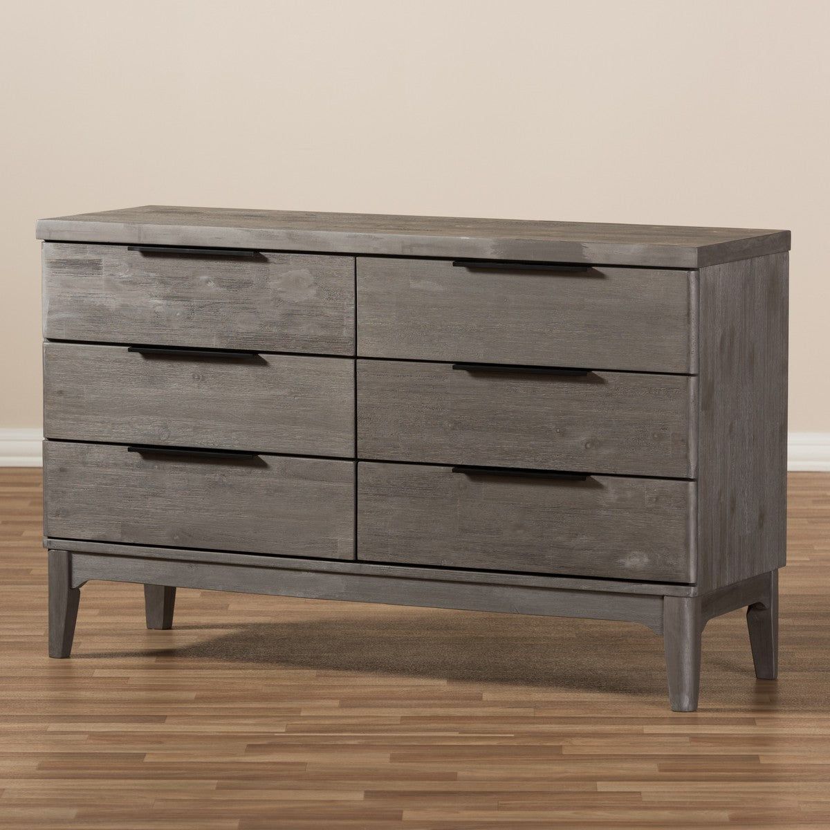 Baxton Studio Nash Rustic Platinum Wood 6-Drawer Dresser