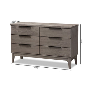 Baxton Studio Nash Rustic Platinum Wood 6-Drawer Dresser