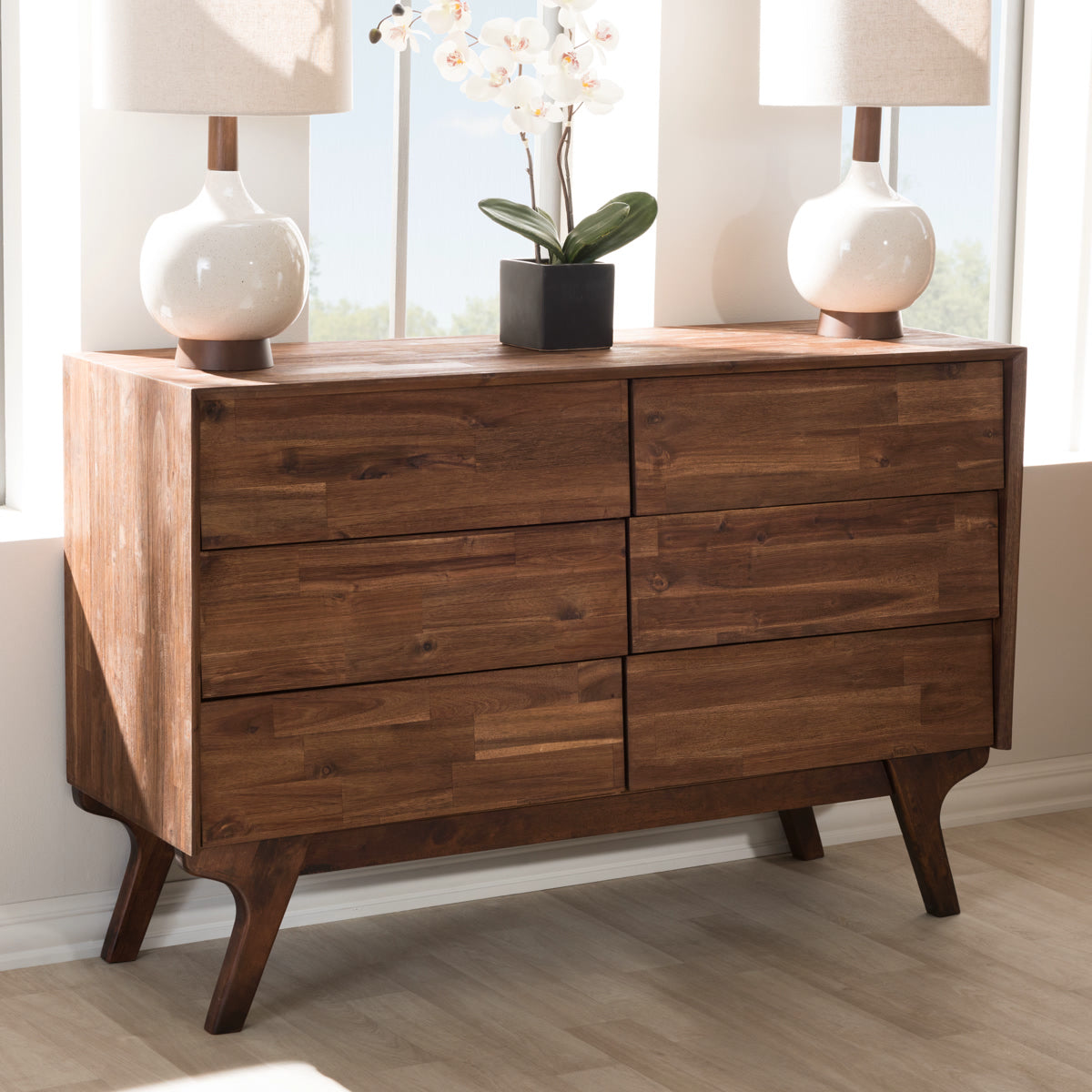 Baxton Studio Sierra Mid-Century Modern Brown Wood 6-Drawer Dresser Baxton Studio-Dresser-Minimal And Modern - 6