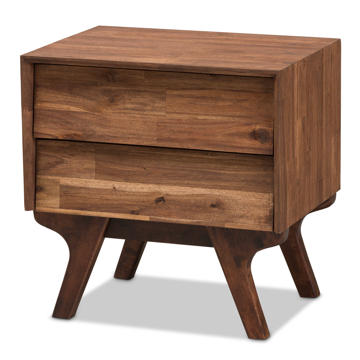 Baxton Studio Sierra Mid-Century Modern Brown Wood 2-Drawer Nightstand Baxton Studio-nightstands-Minimal And Modern - 1