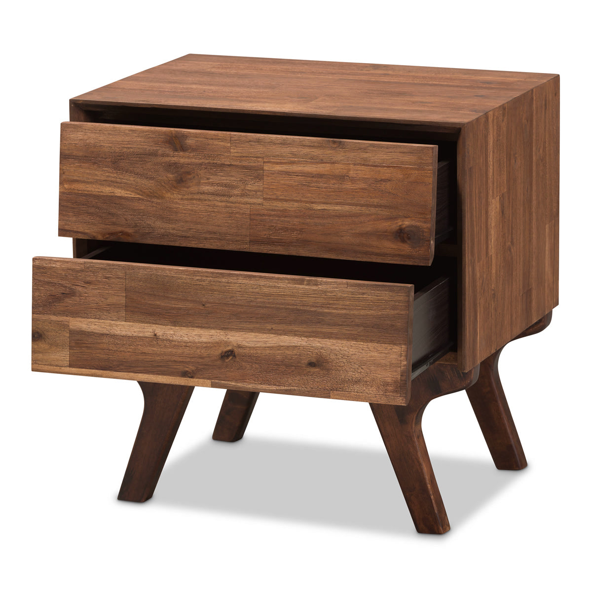 Baxton Studio Sierra Mid-Century Modern Brown Wood 2-Drawer Nightstand Baxton Studio-nightstands-Minimal And Modern - 2