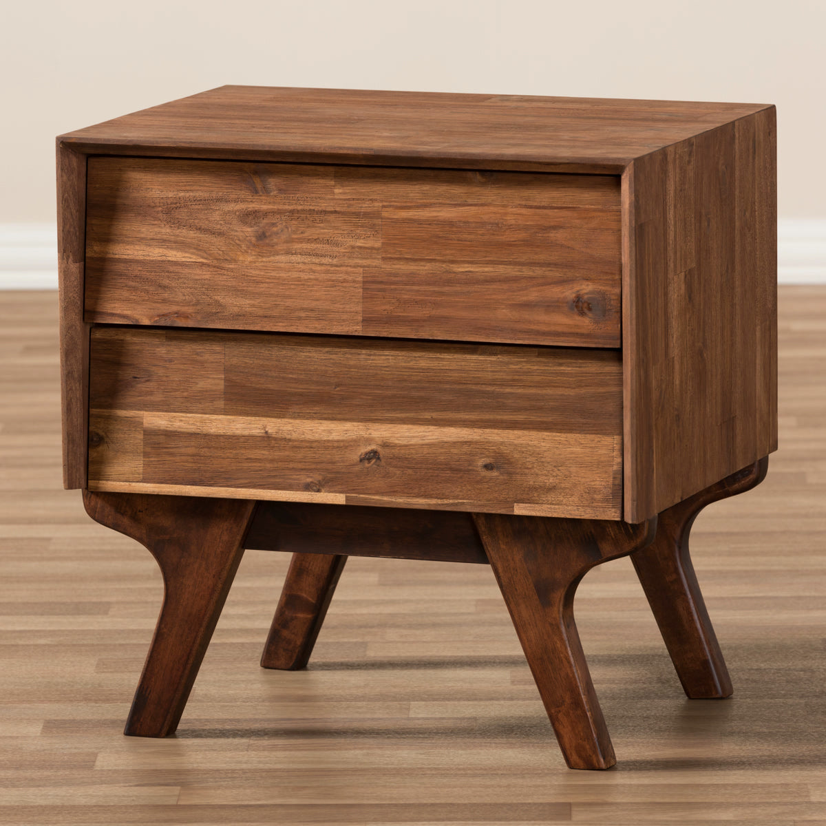 Baxton Studio Sierra Mid-Century Modern Brown Wood 2-Drawer Nightstand Baxton Studio-nightstands-Minimal And Modern - 7
