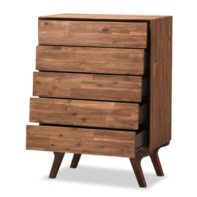 Baxton Studio Sierra Mid-Century Modern Brown Wood 5-Drawer Chest Baxton Studio-Dresser-Minimal And Modern - 2