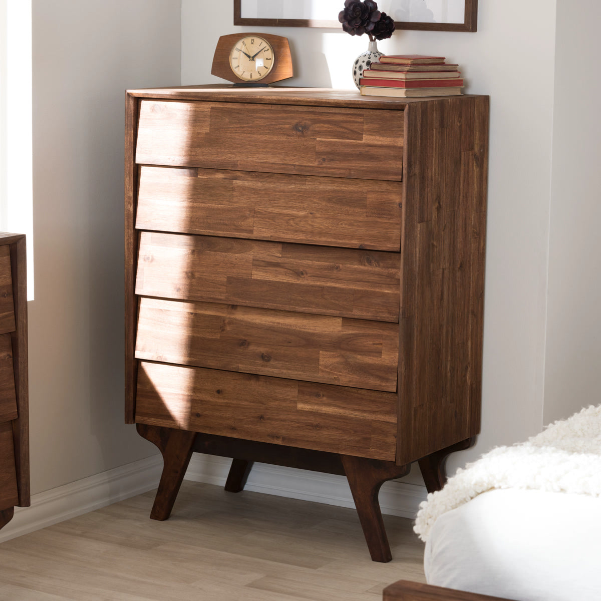 Baxton Studio Sierra Mid-Century Modern Brown Wood 5-Drawer Chest Baxton Studio-Dresser-Minimal And Modern - 7