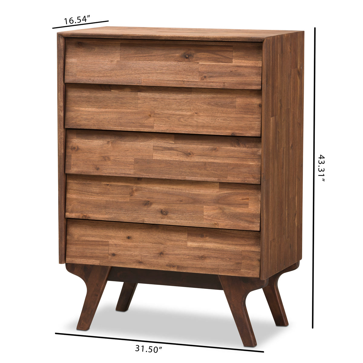 Baxton Studio Sierra Mid-Century Modern Brown Wood 5-Drawer Chest Baxton Studio-Dresser-Minimal And Modern - 9