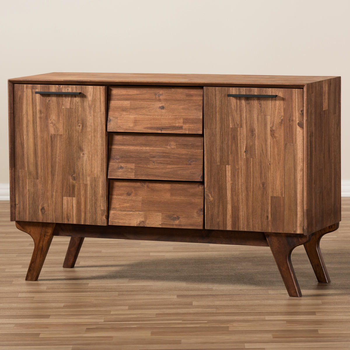 Baxton Studio Sierra Mid-Century Modern Brown Wood 3-Drawer Sideboard Baxton Studio-0-Minimal And Modern - 8