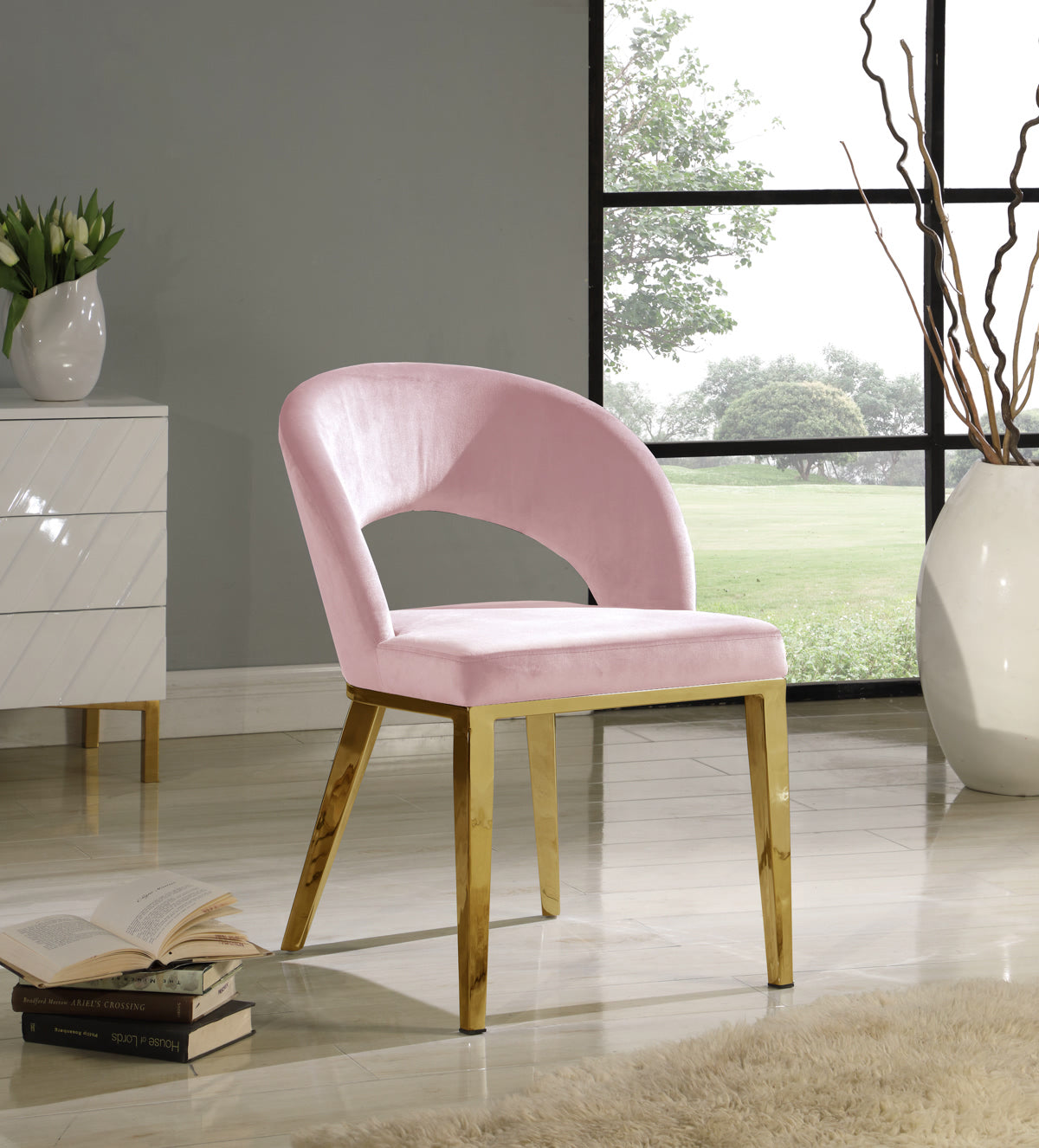 Meridian Furniture Roberto Pink Velvet Dining Chair