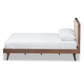 Baxton Studio Soloman Mid-Century Modern Light Beige Fabric and Walnut Brown Finished Wood Queen Size Platform Bed Baxton Studio-beds-Minimal And Modern - 2