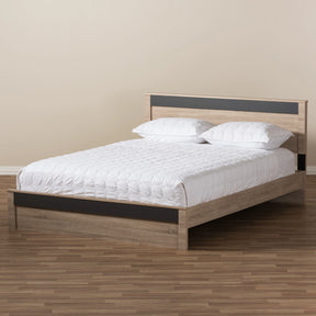 Baxton Studio Jamie Modern and Contemporary Two-Tone Oak and Grey Wood Queen Size Platform Bed Baxton Studio-Queen Bed-Minimal And Modern - 7