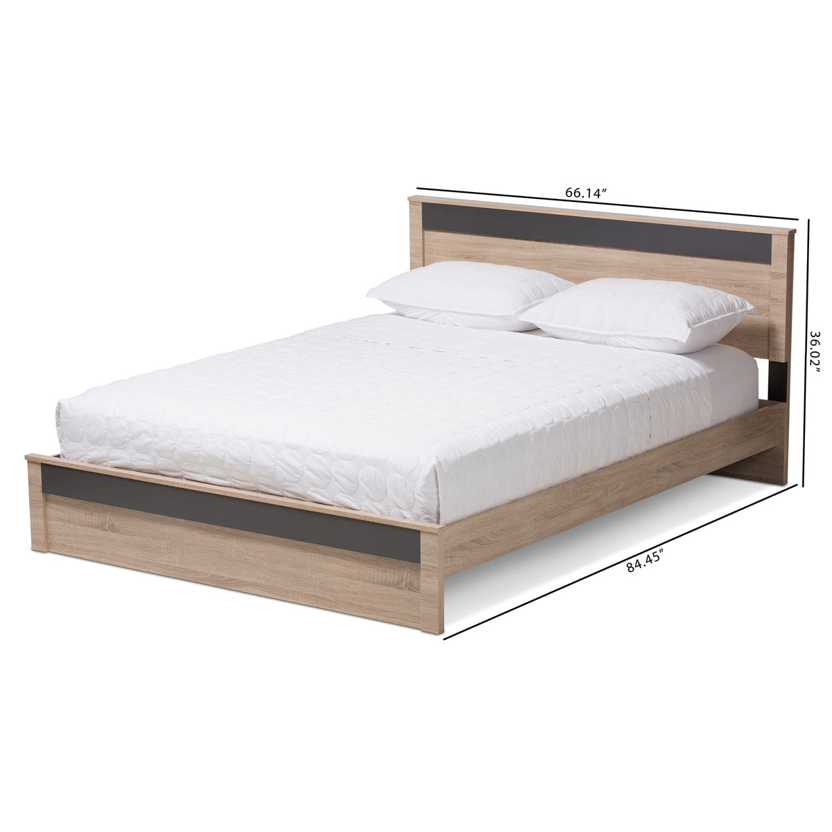 Baxton Studio Jamie Modern and Contemporary Two-Tone Oak and Grey Wood Queen Size Platform Bed Baxton Studio-Queen Bed-Minimal And Modern - 8