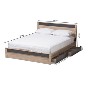 Baxton Studio Jamie Modern and Contemporary Two-Tone Oak and Grey Wood Queen 2-Drawer Queen Size Storage Platform Bed Baxton Studio-Queen Bed-Minimal And Modern - 11