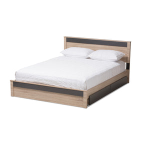 Baxton Studio Jamie Modern and Contemporary Two-Tone Oak and Grey Wood Queen 2-Drawer Queen Size Storage Platform Bed Baxton Studio-Queen Bed-Minimal And Modern - 2