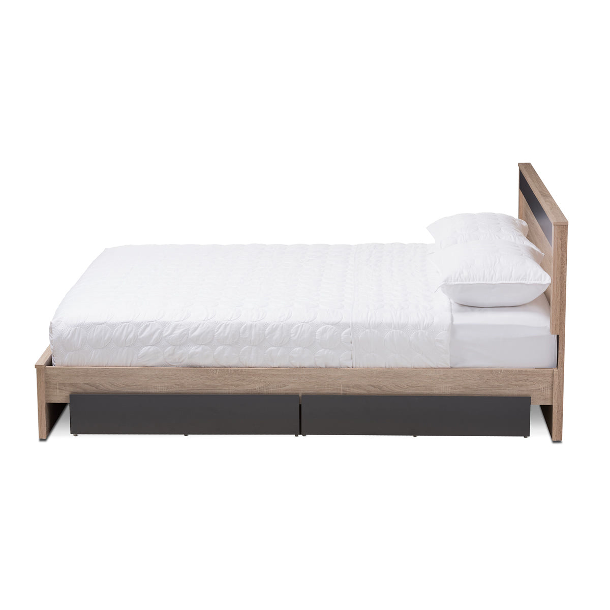Baxton Studio Jamie Modern and Contemporary Two-Tone Oak and Grey Wood Queen 2-Drawer Queen Size Storage Platform Bed Baxton Studio-Queen Bed-Minimal And Modern - 4