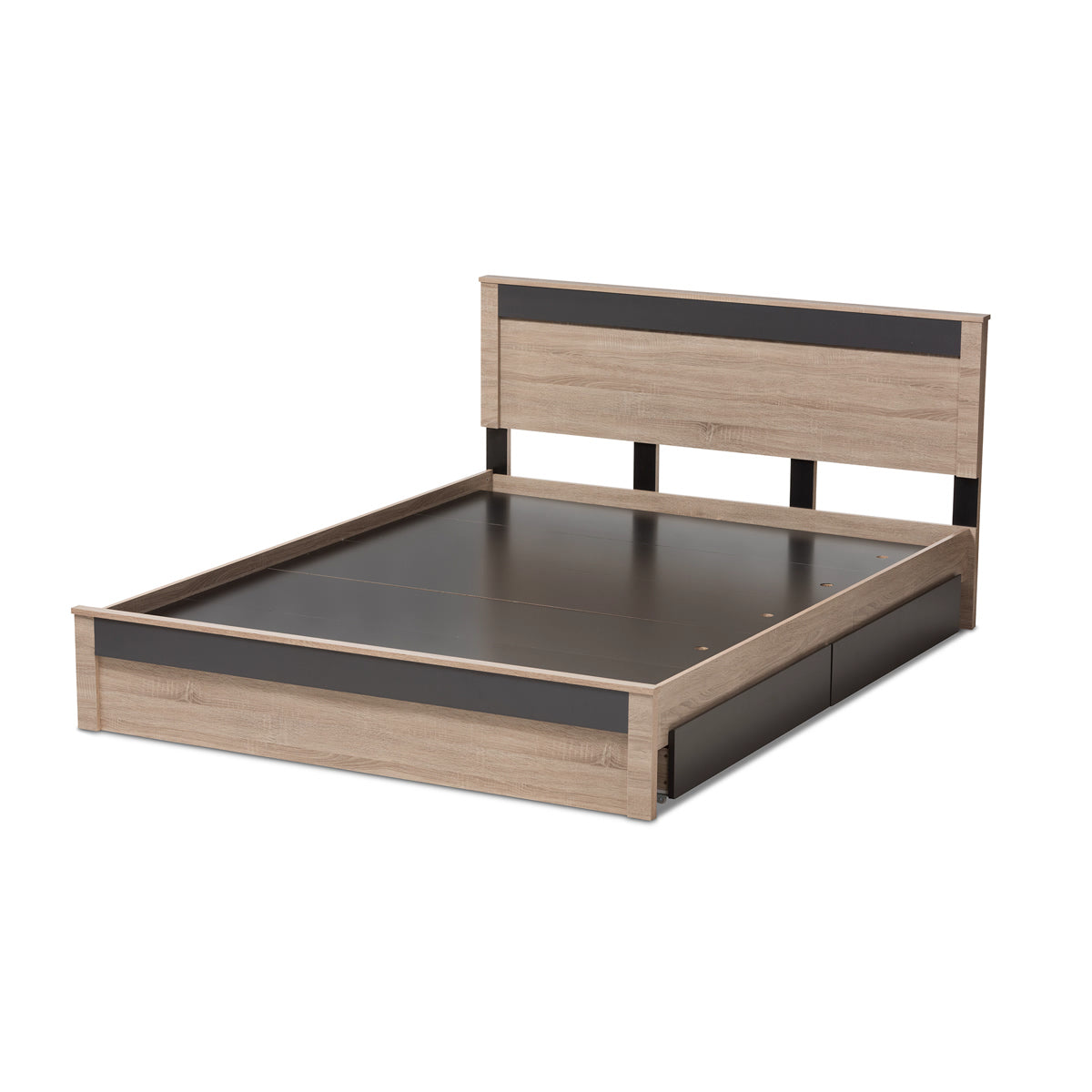 Baxton Studio Jamie Modern and Contemporary Two-Tone Oak and Grey Wood Queen 2-Drawer Queen Size Storage Platform Bed Baxton Studio-Queen Bed-Minimal And Modern - 5