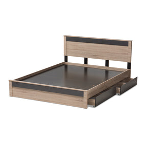 Baxton Studio Jamie Modern and Contemporary Two-Tone Oak and Grey Wood Queen 2-Drawer Queen Size Storage Platform Bed Baxton Studio-Queen Bed-Minimal And Modern - 6