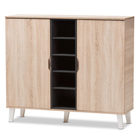 Baxton Studio Adelina Mid-Century Modern 2-door Oak and Grey Wood Shoe Cabinet Baxton Studio--Minimal And Modern - 2