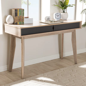 Baxton Studio Fella Mid-Century Modern 2-Drawer Oak and Grey Wood Study Desk Baxton Studio-Desks-Minimal And Modern - 7