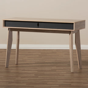 Baxton Studio Fella Mid-Century Modern 2-Drawer Oak and Grey Wood Study Desk Baxton Studio-Desks-Minimal And Modern - 8
