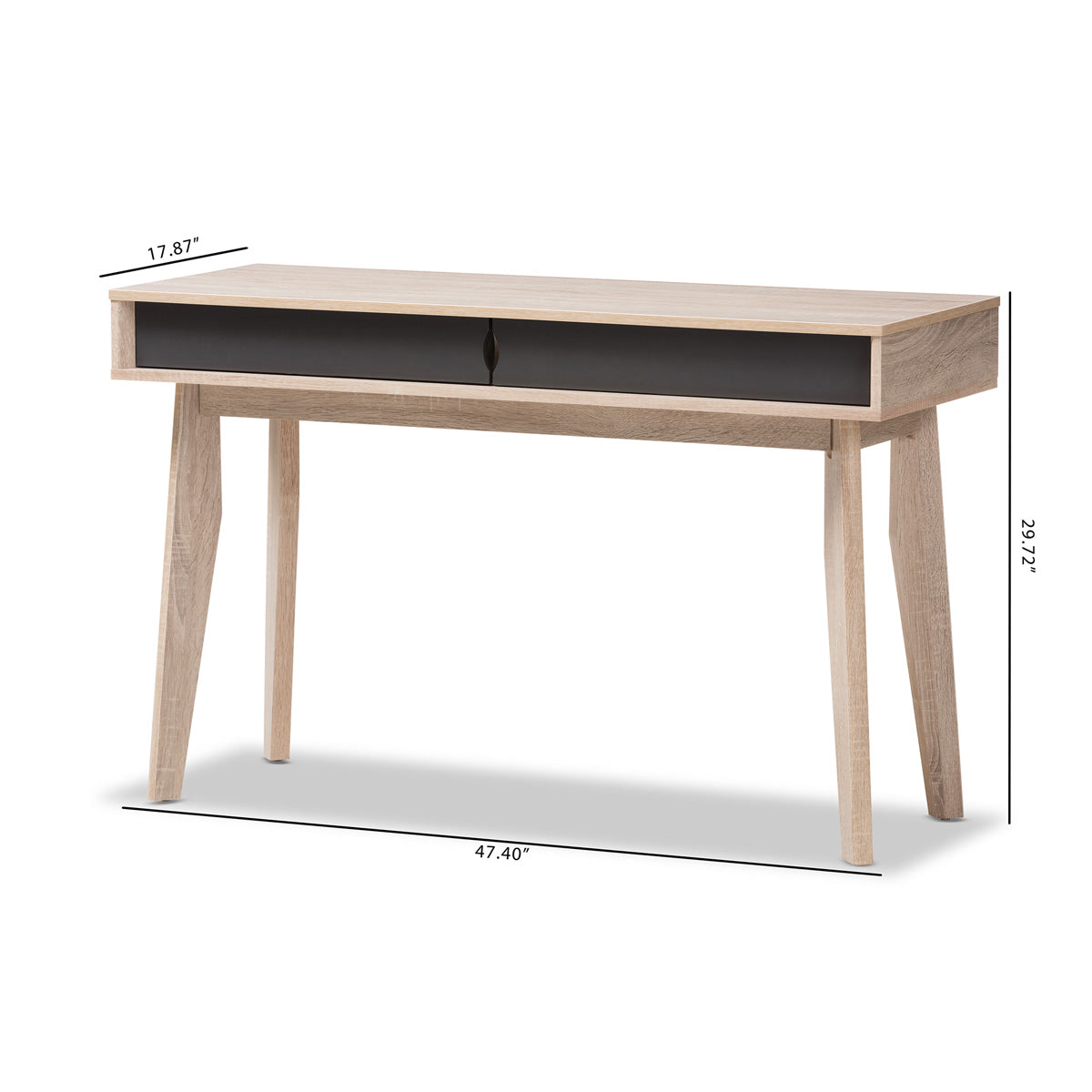 Baxton Studio Fella Mid-Century Modern 2-Drawer Oak and Grey Wood Study Desk Baxton Studio-Desks-Minimal And Modern - 9
