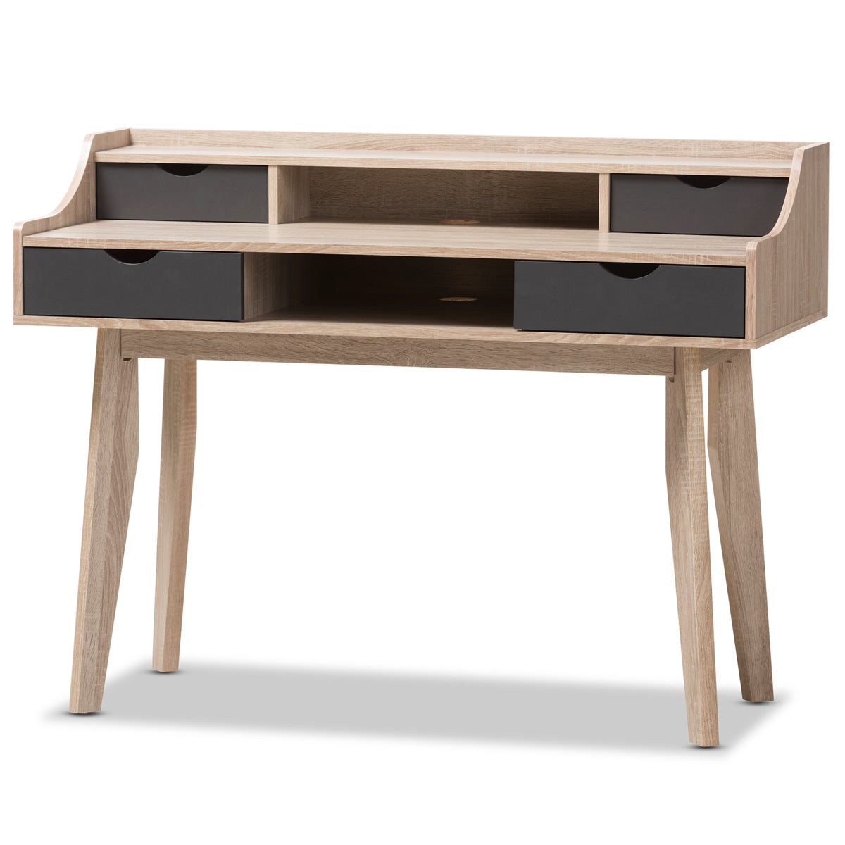 Baxton Studio Fella Mid-Century Modern 4-Drawer Oak and Grey Wood Study Desk Baxton Studio-Desks-Minimal And Modern - 2